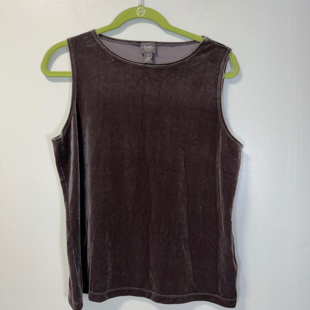Chicos Travelers Collection Velvet Highneck Tank Gray Size 1 Medium New